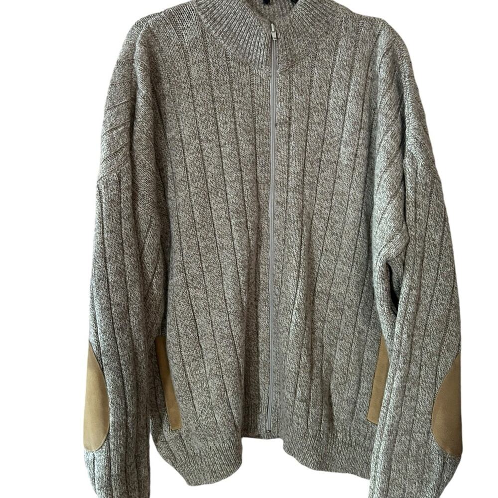 VTG Peconic Bay Traders Mens XXL Grandpa Sweater Wool Mock Neck Rib Full Zip Tan